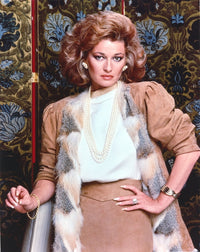 Elegant portrait photo print of Stephanie Beacham wearing an exquisite dress