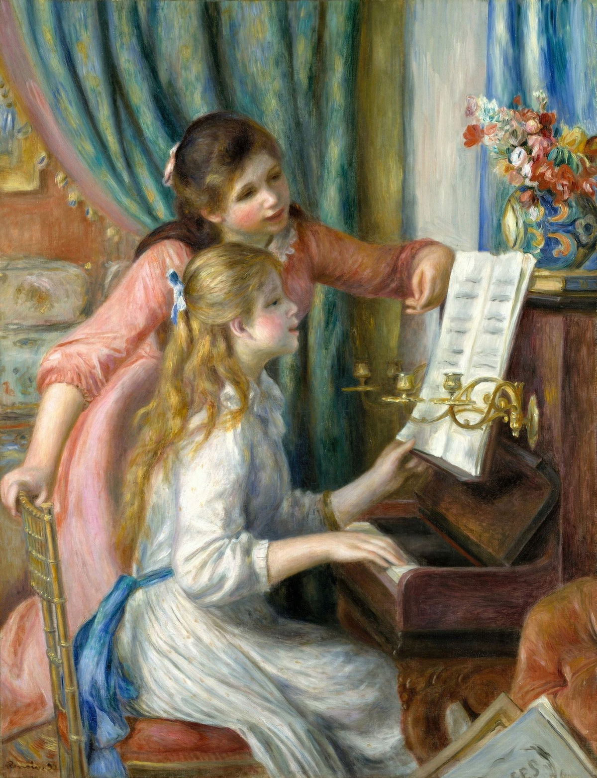 Fine art print of Two Young Girls at The Piano, capturing childhood joy and creativity.