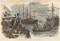 Boston Tea Party poster print depicting the destruction of tea in Boston Harbor (1856).