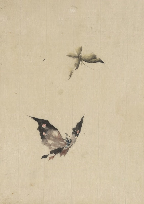 Butterfly and Moth art print by Katsushika Hokusai, vibrant colors and intricate details.