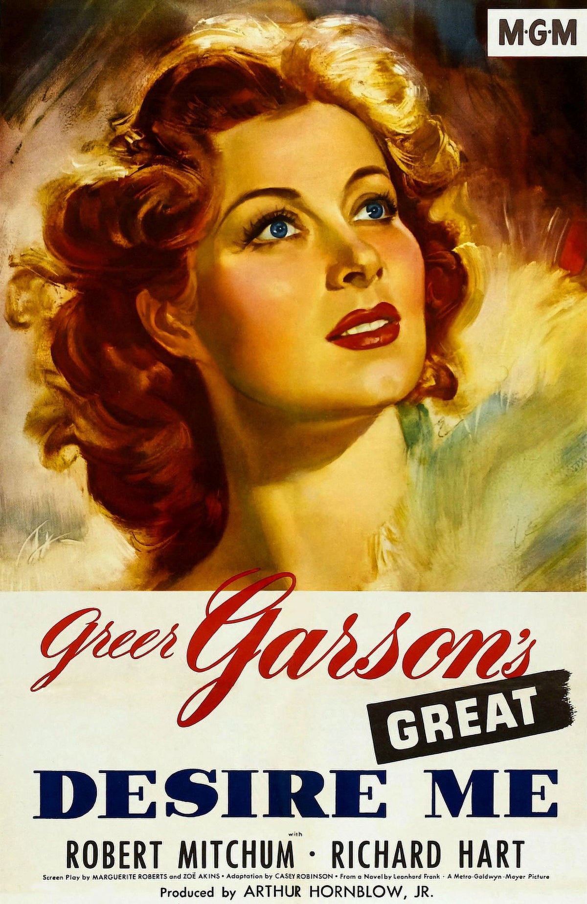 Desire Me movie poster print featuring Greer Garson, 1947 classic film art.