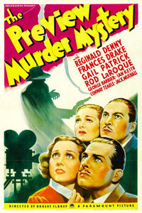 The Preview Murder Mystery 1936 movie poster featuring Gail Patrick, Rod La Rocque, Frances Drake, and Reginald Denny.