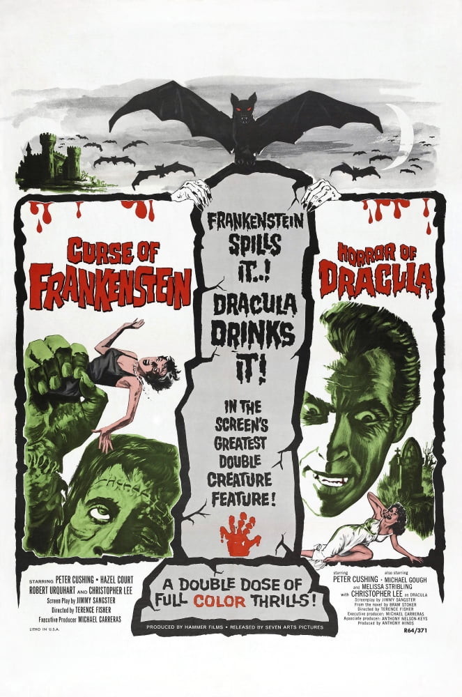 The Curse of Frankenstein and Horror of Dracula movie poster print featuring Christopher Lee.