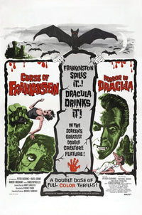 The Curse of Frankenstein and Horror of Dracula movie poster print featuring Christopher Lee.
