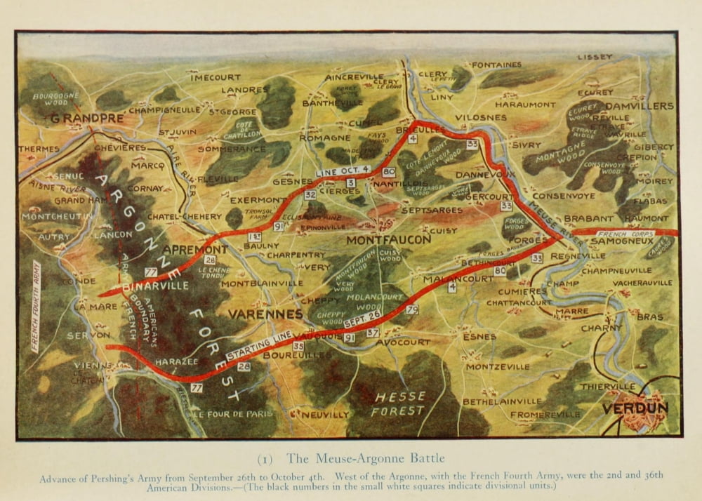 Meuse-Argonne Battle Map Poster Print from 1920
