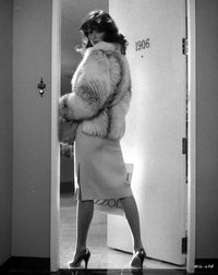 Rachel Ward posed in a fur coat - black and white portrait photo print