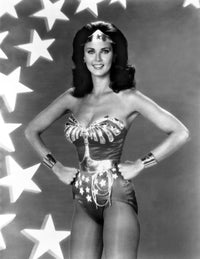 Lynda Carter as Wonder Woman photo print with hands on hips.