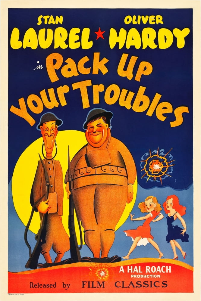 Pack Up Your Troubles movie poster featuring Stan Laurel and Oliver Hardy.