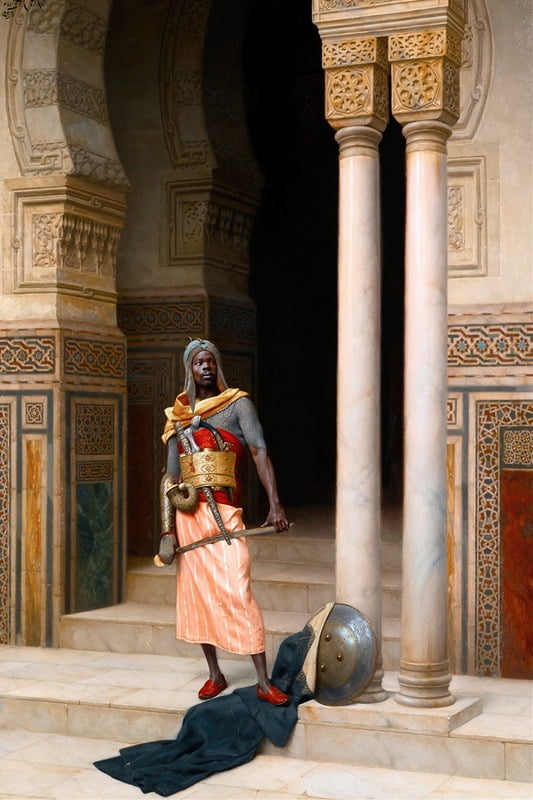 A Nubian Guard fine art print by Ludwig Deutsch showcasing cultural elegance.