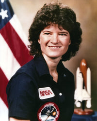 Close-up portrait photo print of Sally Ride, the first American woman in space.