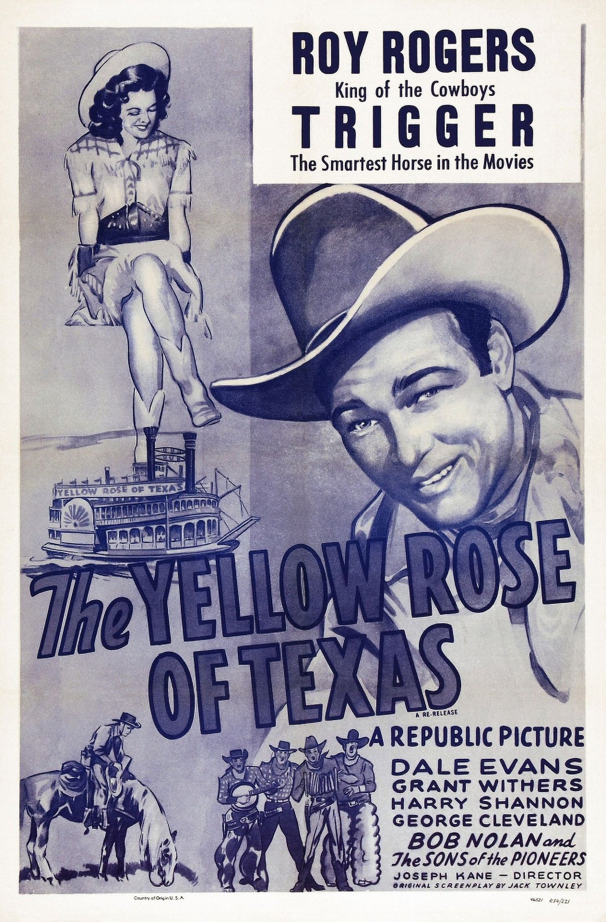 The Yellow Rose Of Texas movie masterprint poster featuring Dale Evans and Roy Rogers, size 11x17.