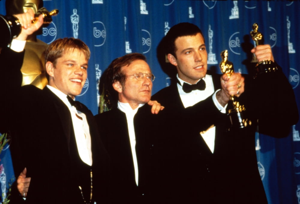 Good Will Hunting poster print featuring Matt Damon, Robin Williams, and Ben Affleck celebrating their Academy Awards.