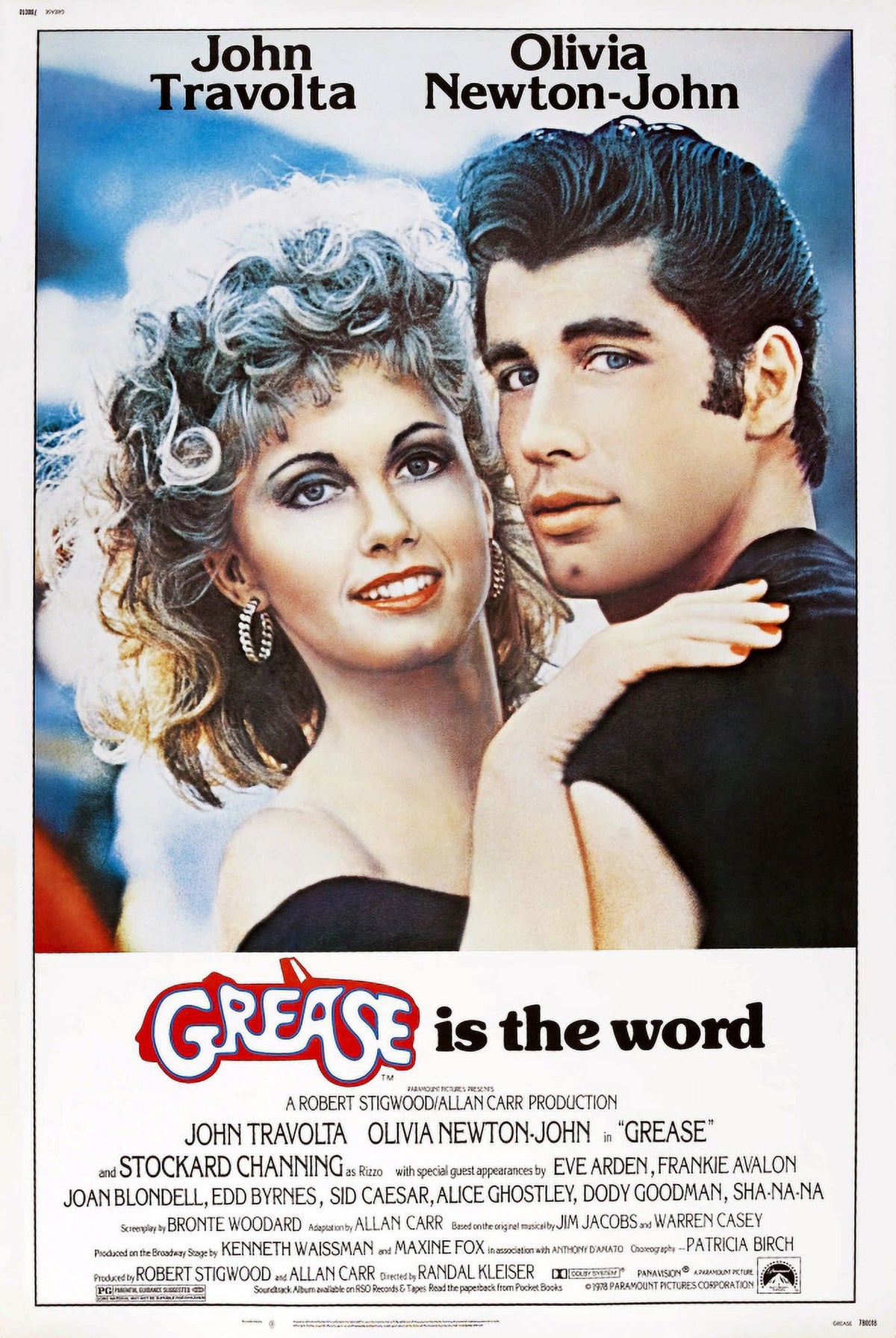 Grease movie poster featuring Olivia Newton-John and John Travolta, 1978 classic film