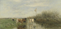 Fine art print of Landscape with Grazing Cows by Willem Maris, depicting grazing cows in a marshy landscape.