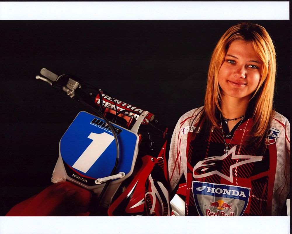 Ashley Fiolek wearing motocross gear photo print in vibrant colors.