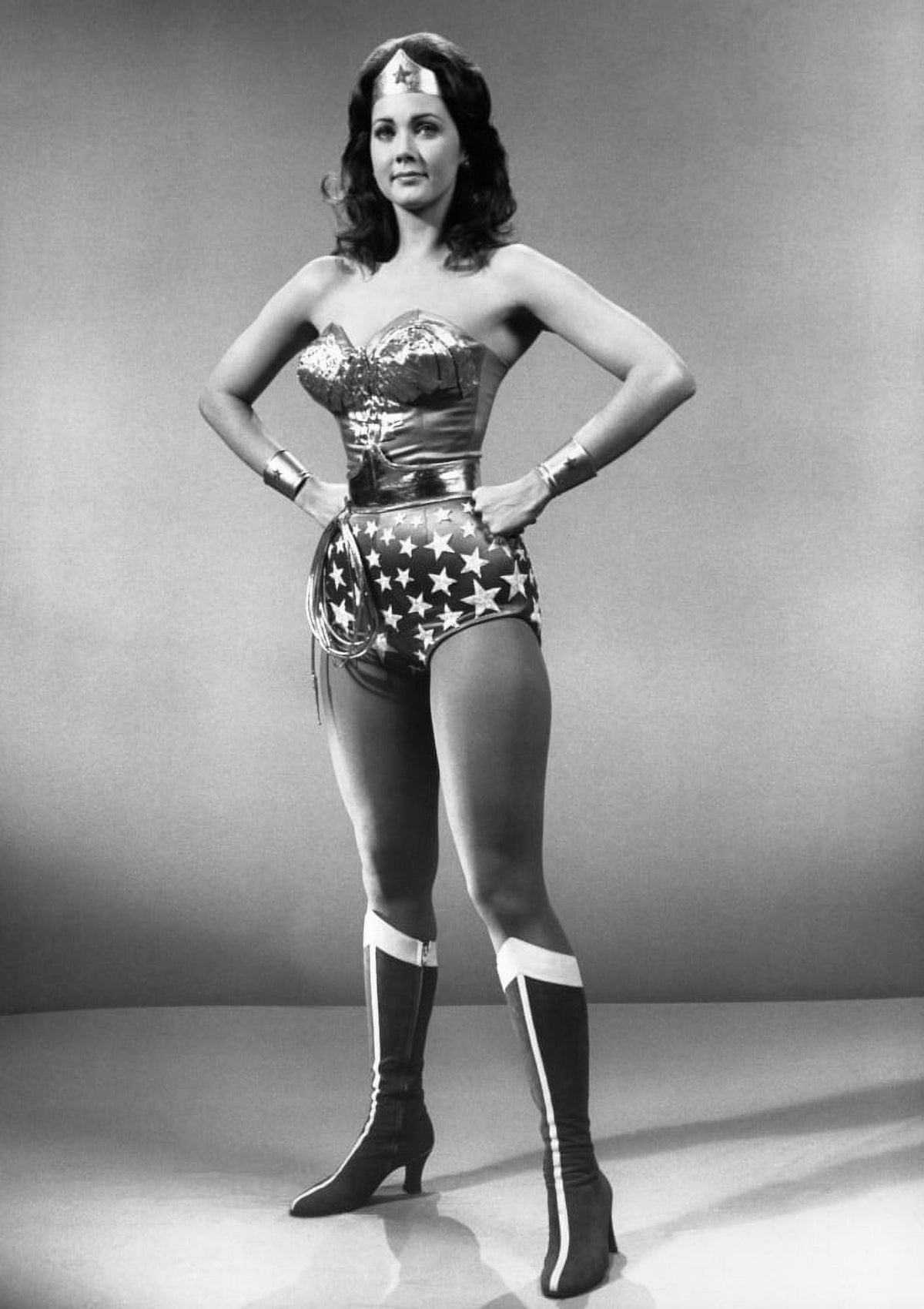 Lynda Carter Wonder Woman photo print standing with hands on hips.