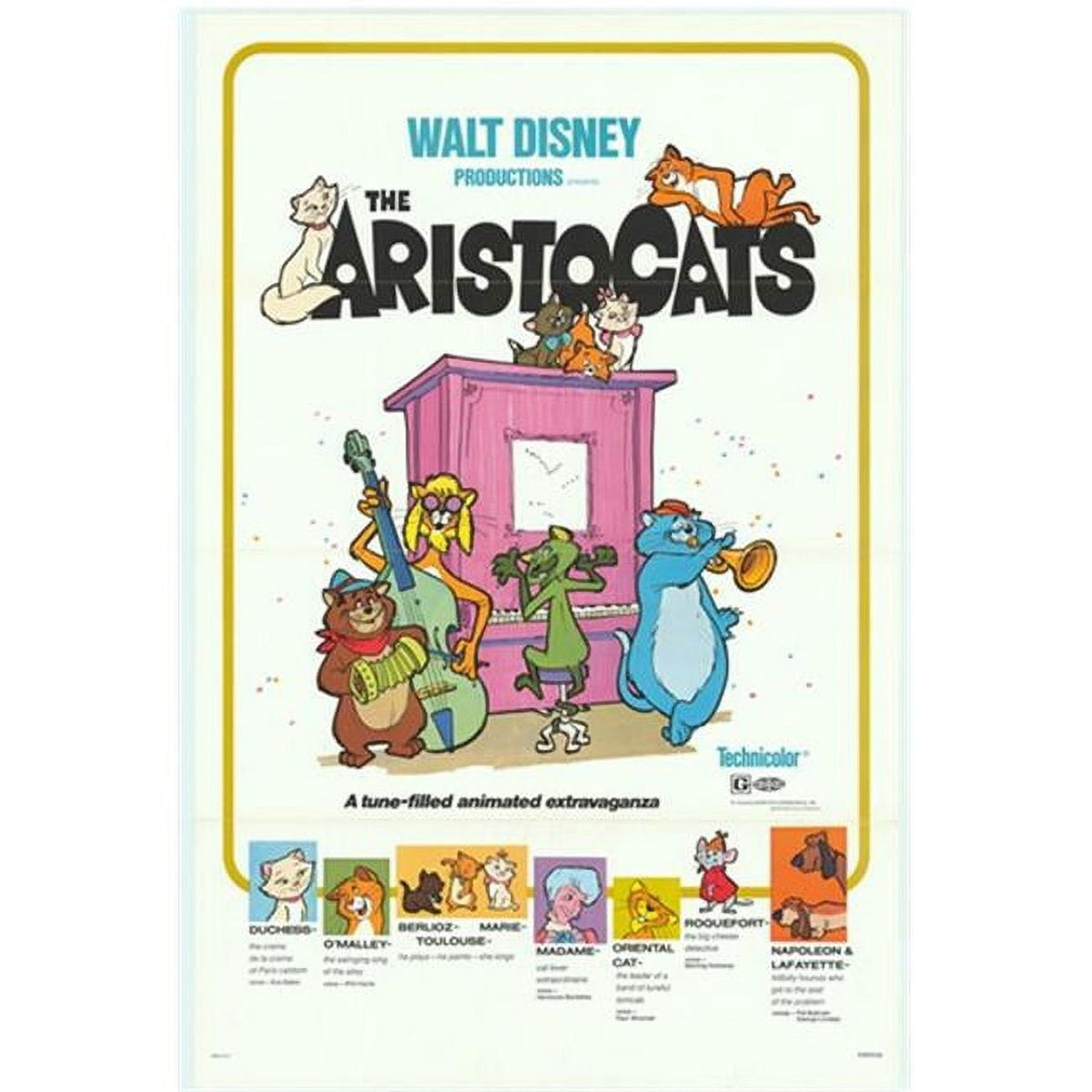 The Aristocats Movie Poster featuring Disney characters - 11x17 print.