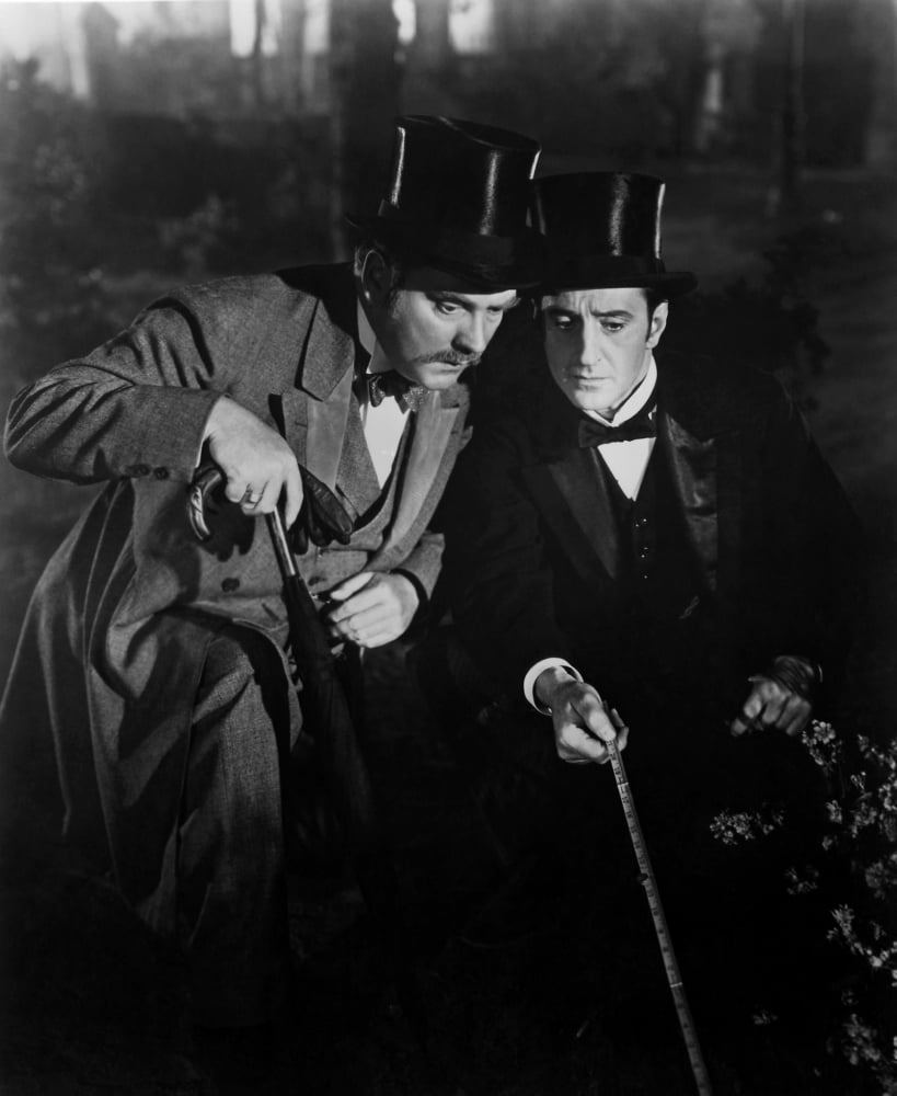 Sherlock Holmes photo print featuring Nigel Bruce and Basil Rathbone from the 1939 film.