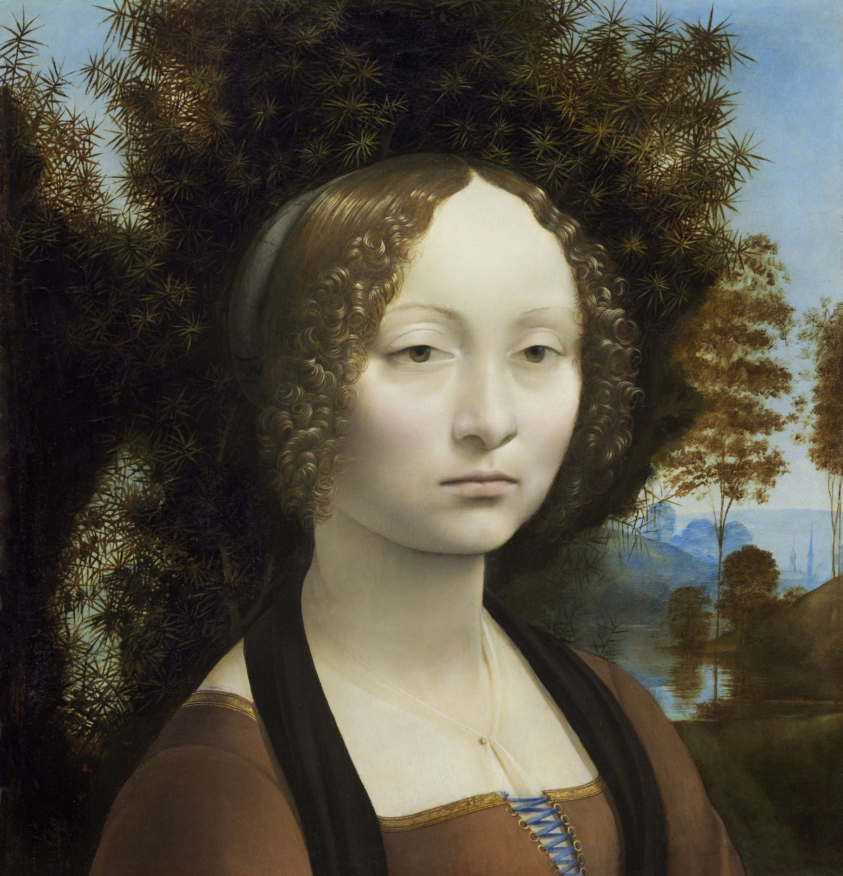 Ginevra De Benci art poster print featuring Renaissance portrait.