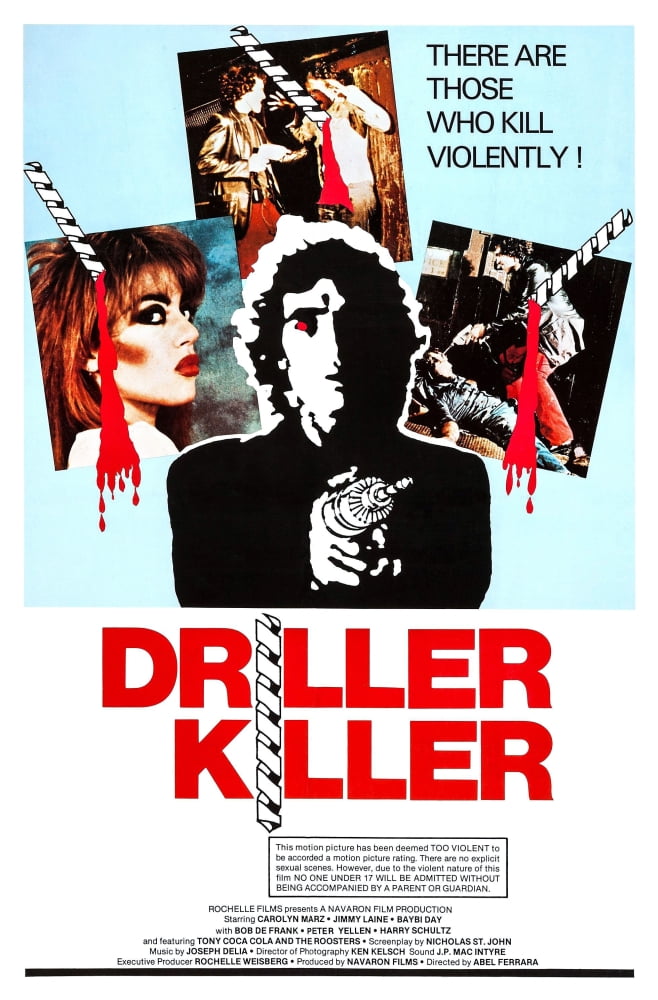 The Driller Killer movie masterprint poster by Abel Ferrara, 1979, vibrant horror art.