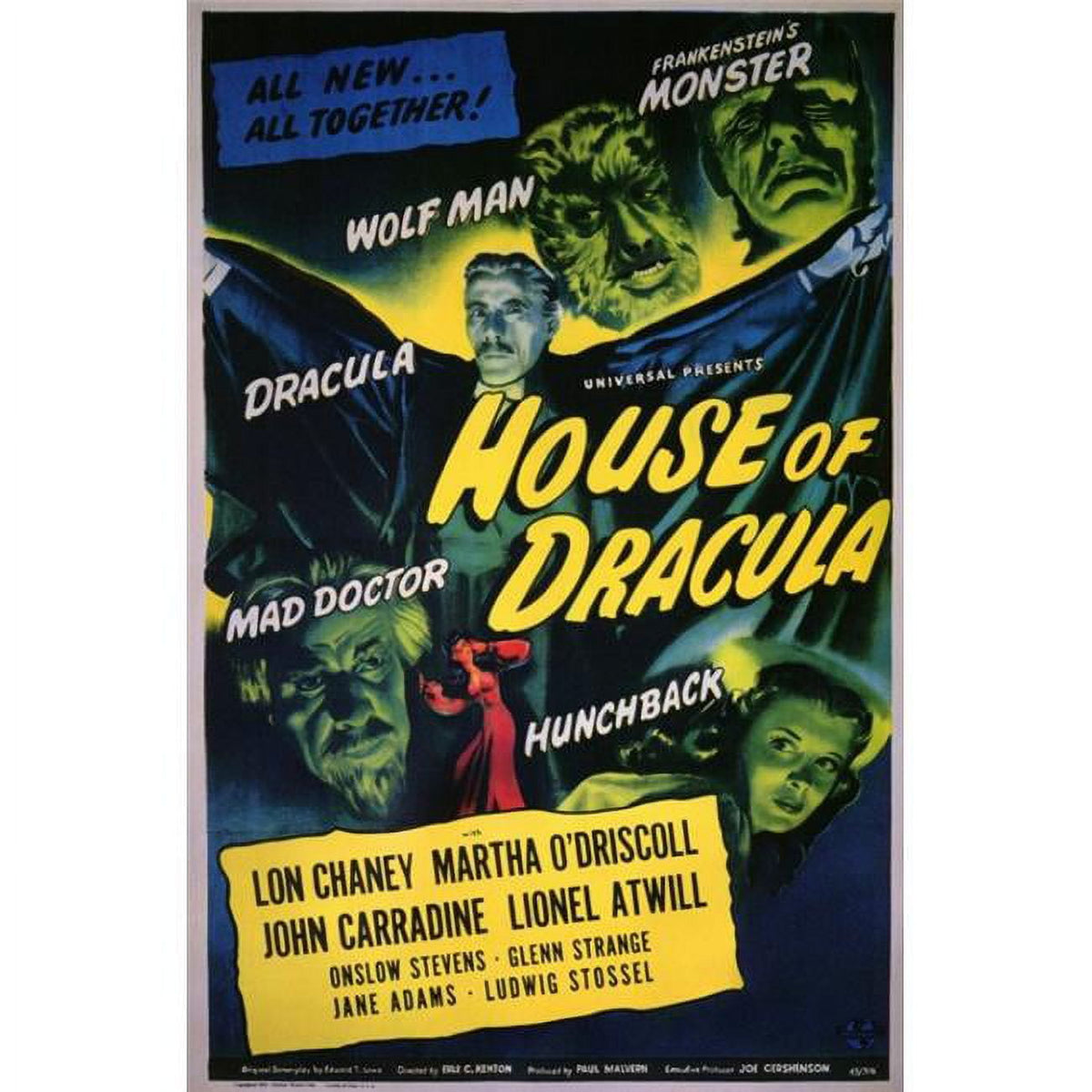 House of Dracula Movie Poster 11x17 print showcasing classic horror art.