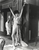 Janet Leigh posed in white silk V-neck gathered bodice dress photo print