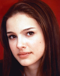 Natalie Portman headshot photo print with red background