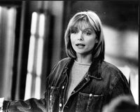 Black and white photo print of Michelle Pfeiffer wearing a denim jacket in Dangerous Minds.