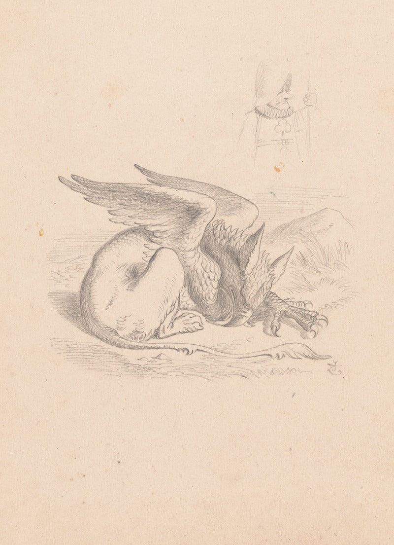 Gryphon Asleep art print by Sir John Tenniel, 1866 illustration.