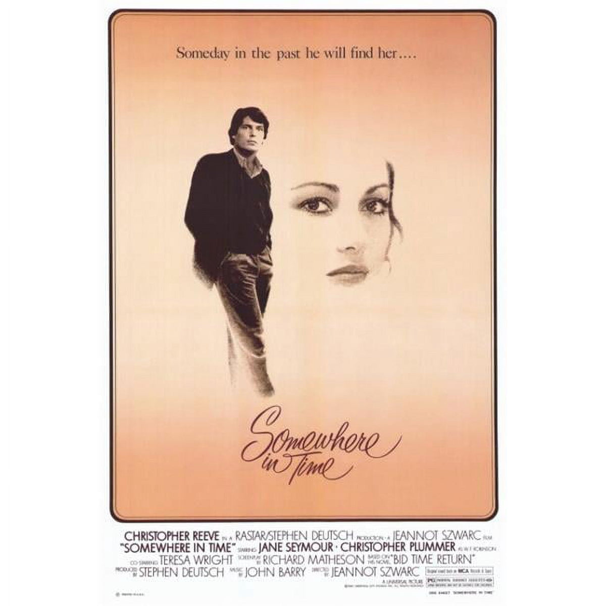 Somewhere in Time movie poster print, featuring a romantic design.