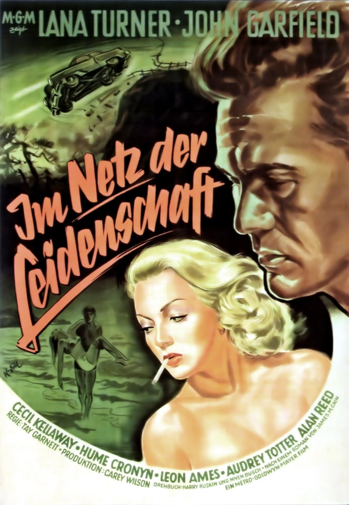 The Postman Always Rings Twice movie poster print featuring Lana Turner and John Garfield.