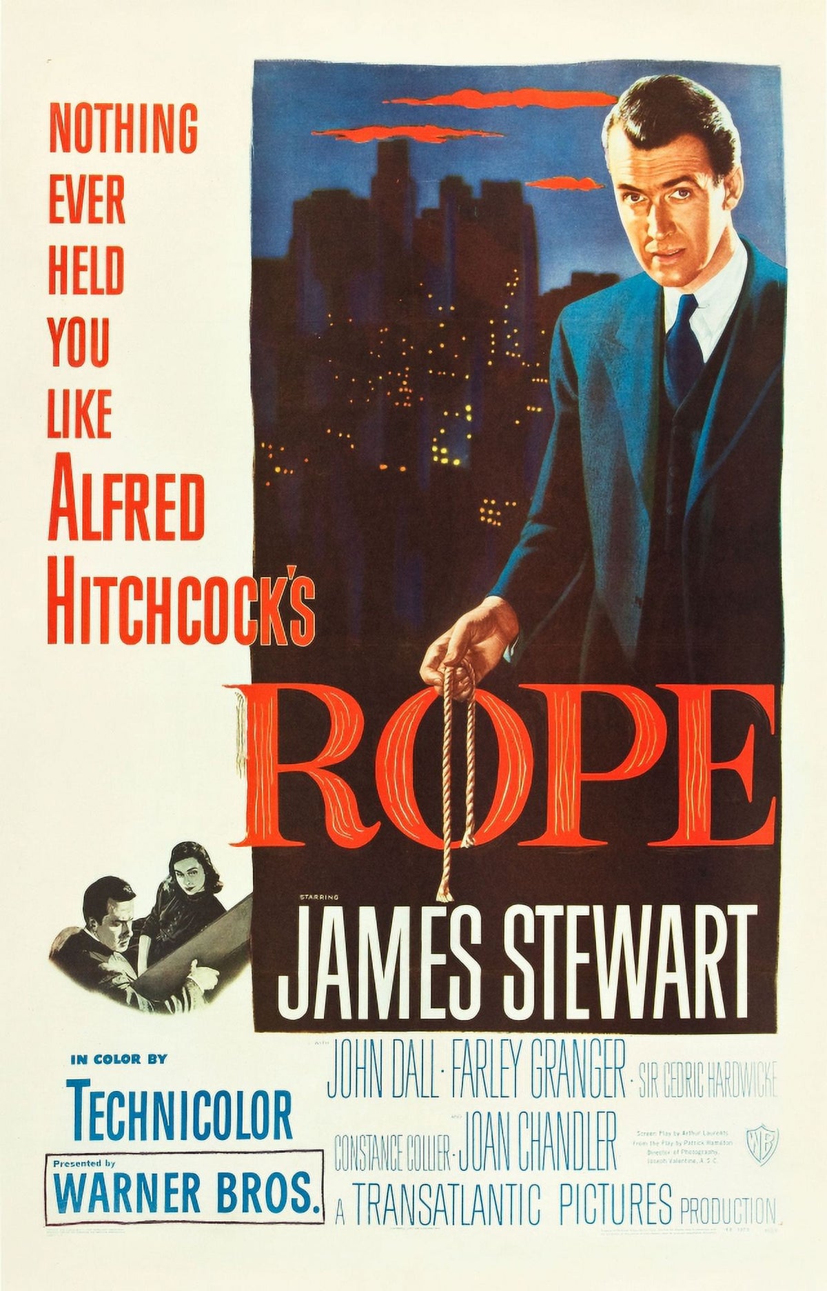 Rope movie poster featuring James Stewart, 1948 film art print.