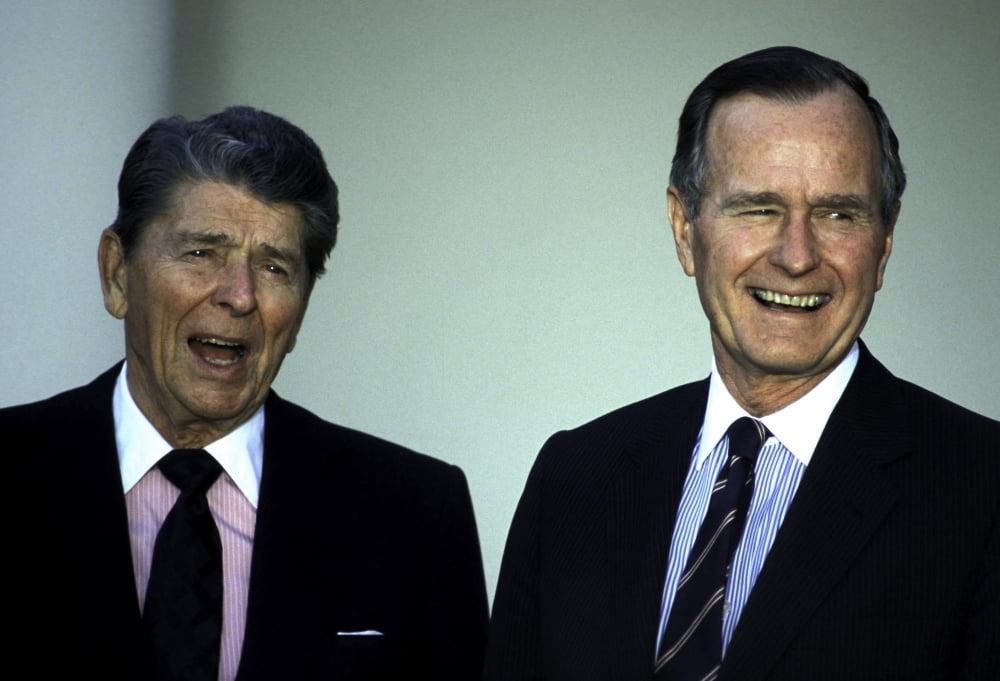 Ronald Reagan and George Bush Sr. photo print showcasing iconic American leadership.