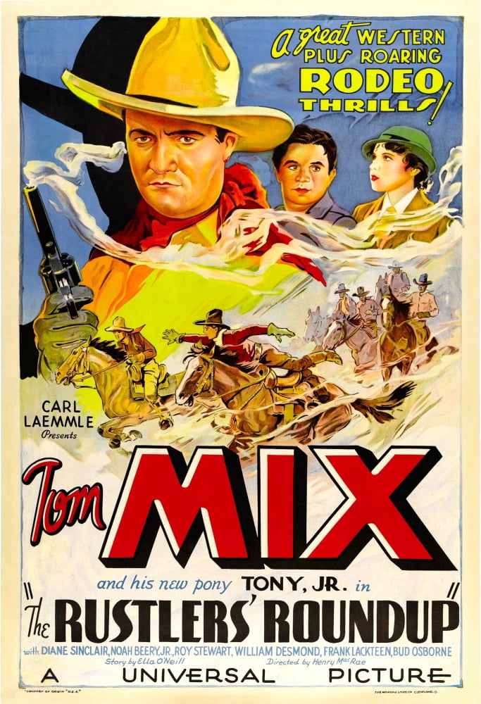 Rustlers' Roundup 1933 movie poster art print featuring Tom Mix and Noah Beery Jr.