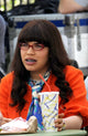 America Ferrera on location for Ugly Betty in NYC photo print.