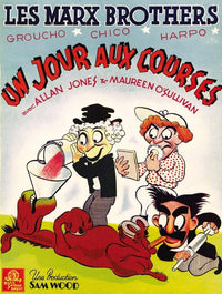 A Day At The Races movie poster print featuring Harpo, Chico, and Groucho from the Marx Brothers.