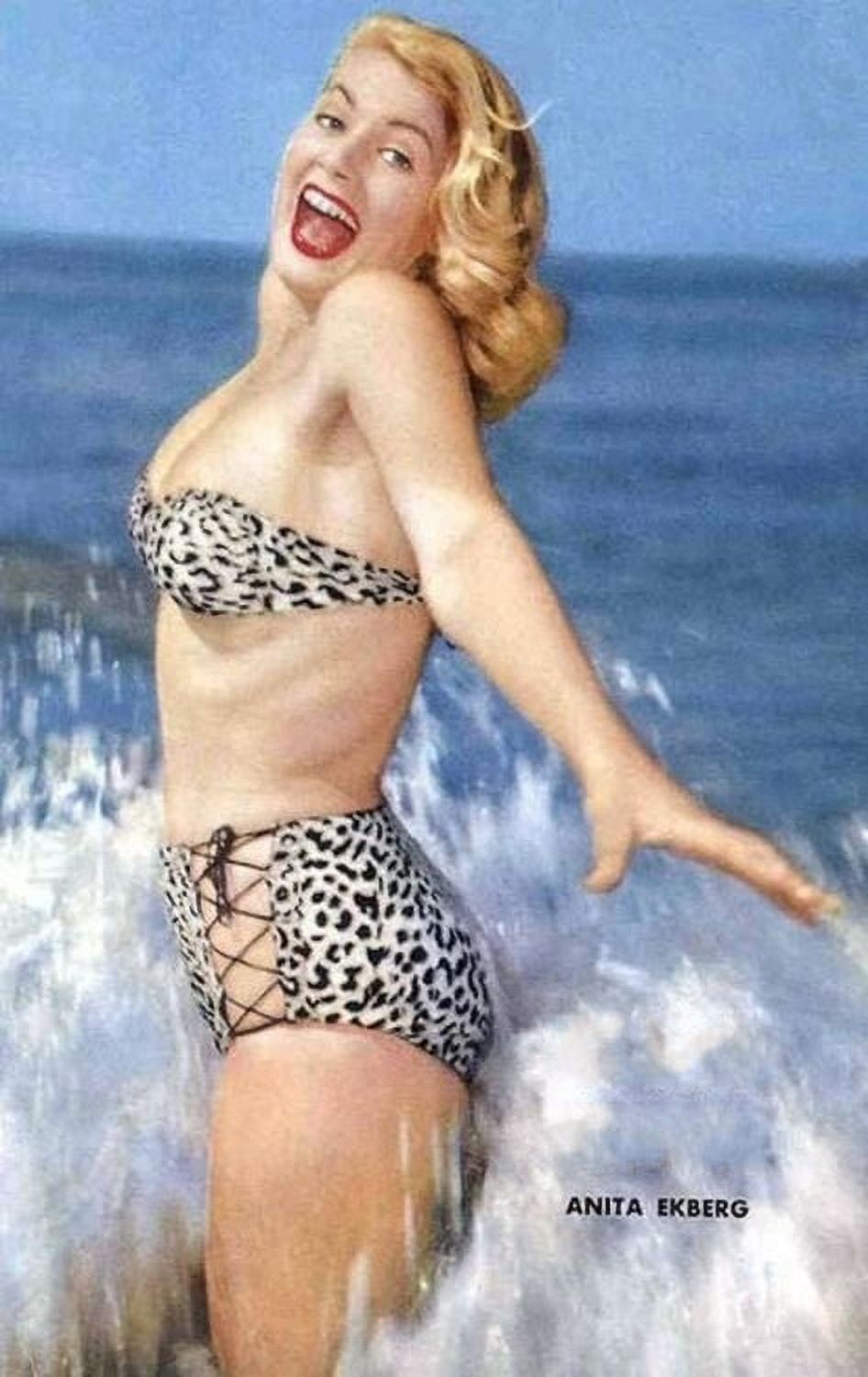 Anita Ekberg Cheetah Ocean Photo Print showcasing vintage glamour.