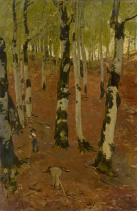 Beech Grove with Wood Gatherer Poster Print by Hans Sandreuter