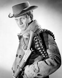 Steve McQueen publicity still photo print featuring him with a gun.