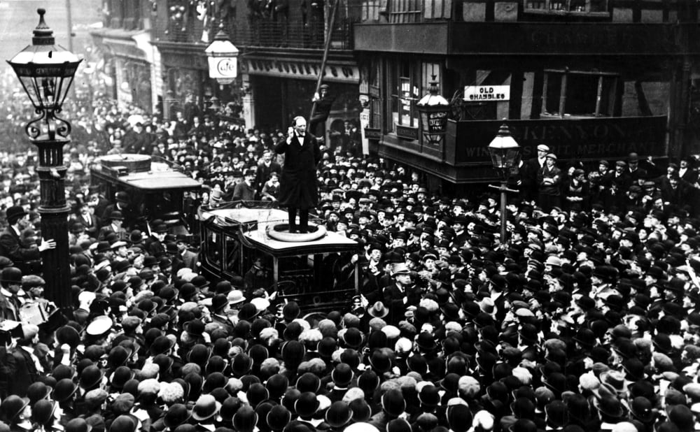 Winston Churchill delivering a speech at a rally photo print