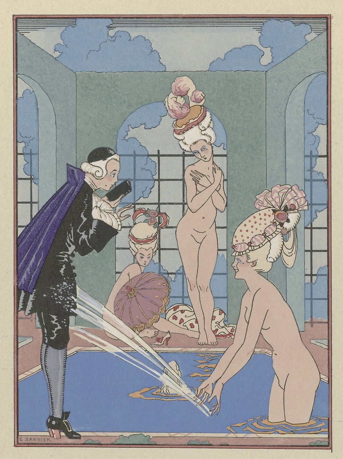 L'Eau Poster Print by George Barbier in Art Deco style