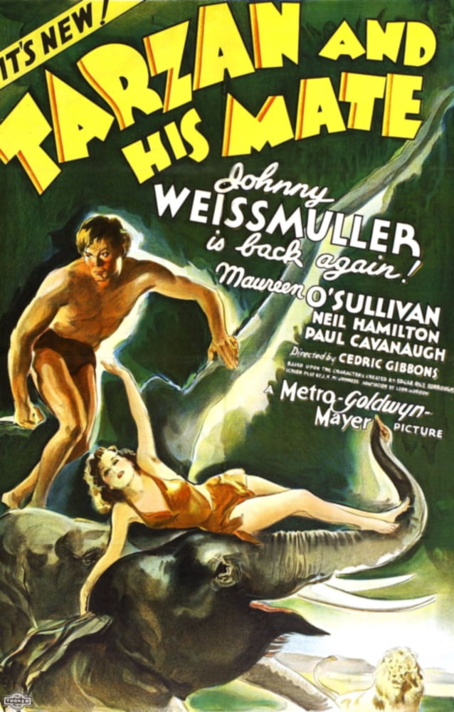Tarzan and His Mate 1934 Movie Poster featuring Johnny Weissmuller and Maureen O'Sullivan