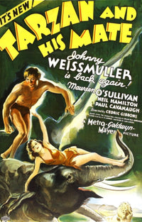 Tarzan and His Mate 1934 Movie Poster featuring Johnny Weissmuller and Maureen O'Sullivan
