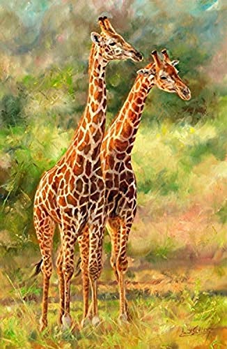 Two Giraffes Poster Print by David Stribbling showcasing elegant wildlife art.
