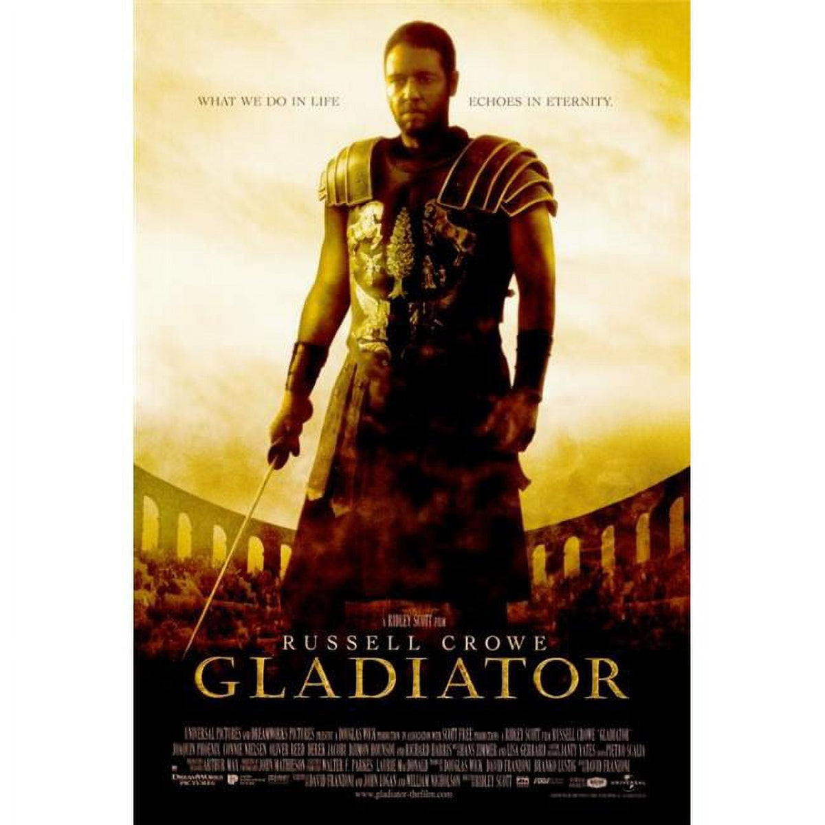 Gladiator movie poster print showcasing intense scenes from the film.