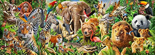 Animal Mix Panorama Poster Print by Adrian Chesterman showcasing diverse wildlife.