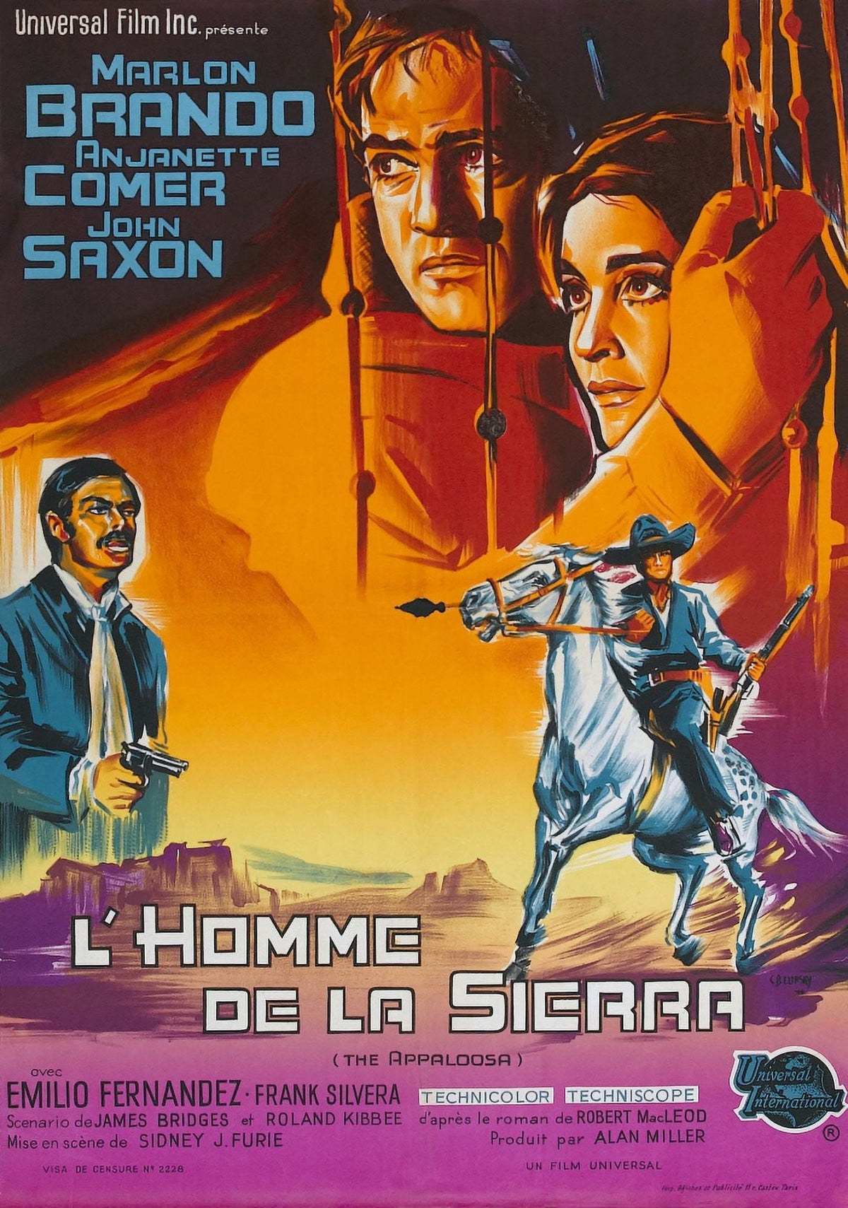 Appaloosa movie poster featuring John Saxon, Marlon Brando, and Anjanette Comer from the 1966 film.