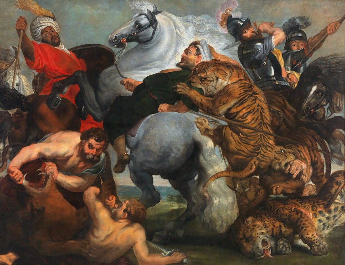 Tiger, Lion, and Leopard Hunt Art Print by Follower of Rubens