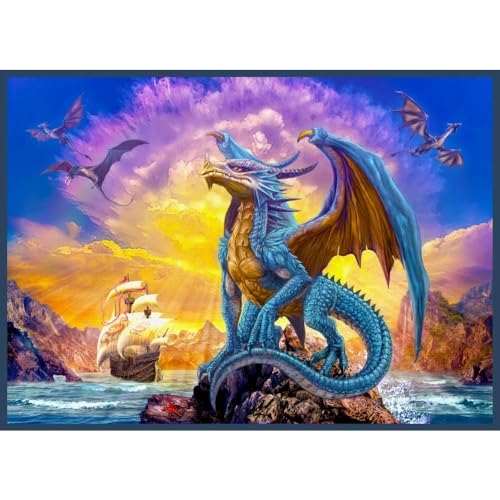 Dragons and Ship II Poster Print by Jan Patrick, vibrant fantasy artwork.