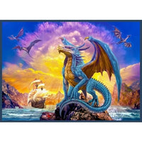 Dragons and Ship II Poster Print by Jan Patrick, vibrant fantasy artwork.